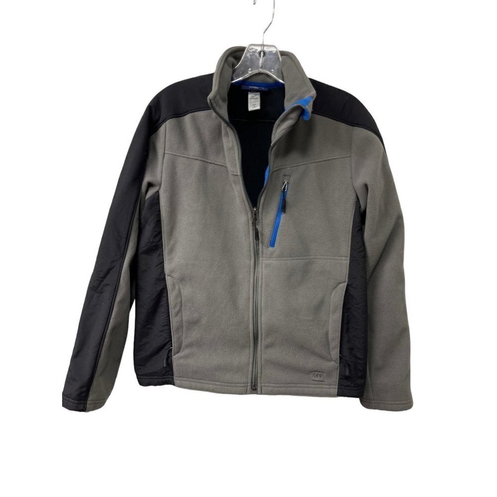 Boys REI Fleece Jacket Zippered Pockets Size Large 14-16 Gray Full Zipper